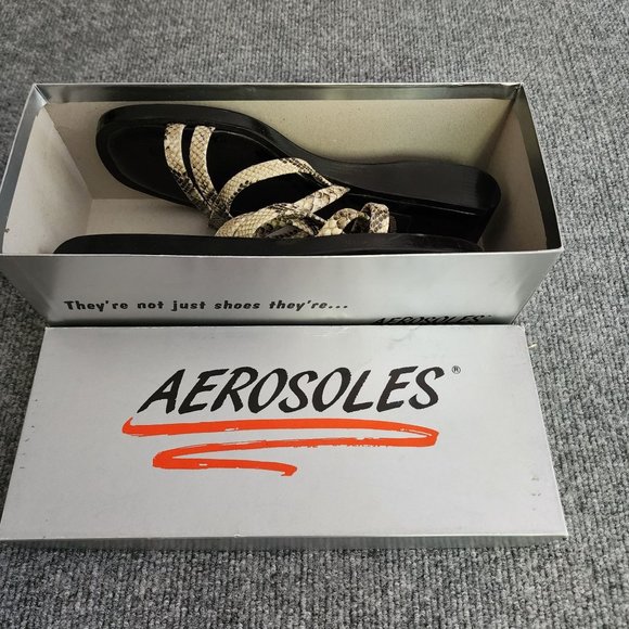 Aerosol Sandals Womens Size 8 Faux Snake Strappy Square Heel New With Box Slides - Picture 3 of 9